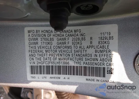 2020 Honda Civic Lx из США, поврежденный, VIN 2HGFC2F65LH513996